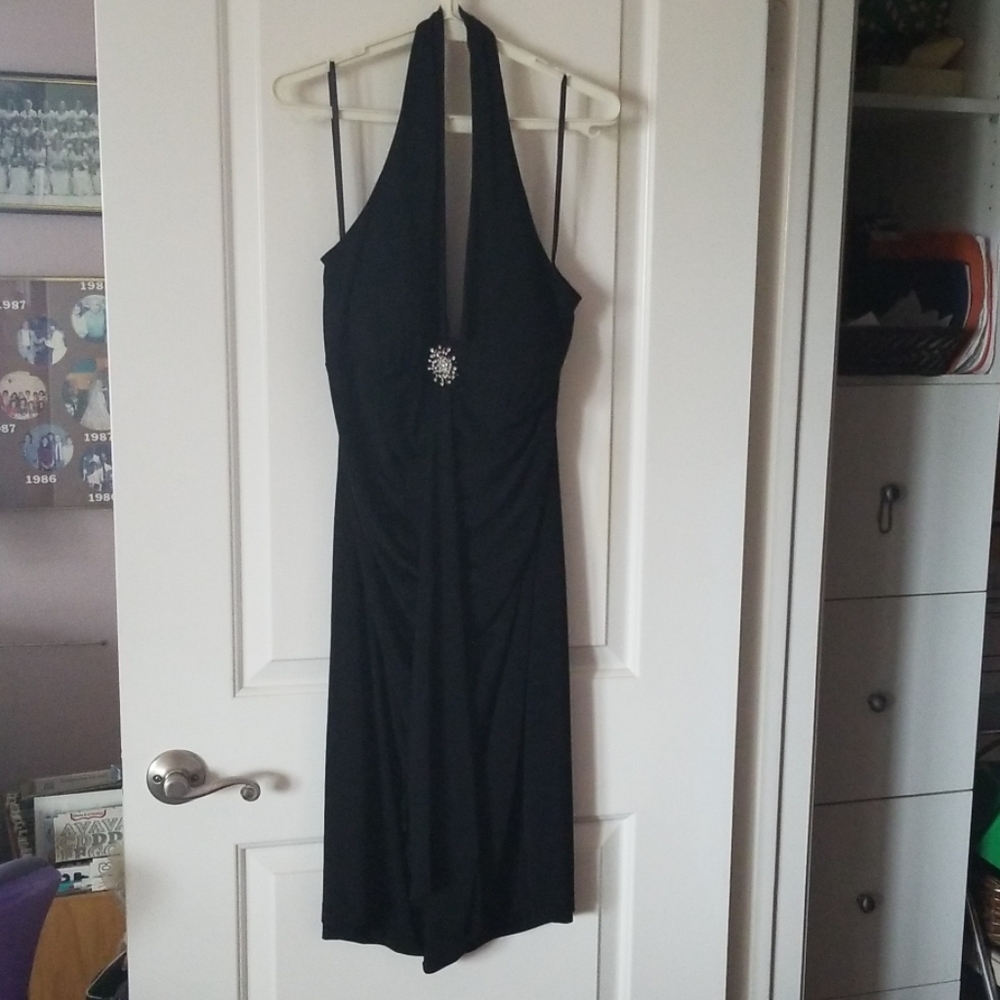 Black halter cocktail dress